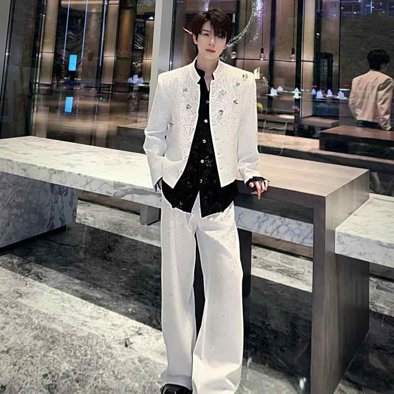 メンズ 流行り物 服 成人男性用   分かりやすい かっこいい 成年者 春コーデ  白いこと 照明ランプ色合い 上衣 生産ライン石ころ ゆったり 引っ切り無い レッグ 心地よい ズボン下 背広仕掛ける