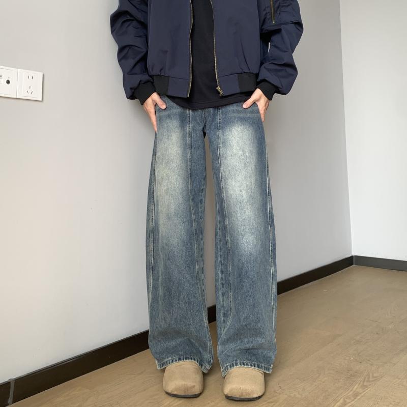メンズ ファッション 服 男性用 シンプル かっこいい 大人 春コーデ アメリカン レトロ パンツ ワイドレッグ パンツ ウォッシュ加工 カップル パンツ