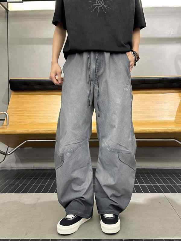 メンズ ファッション 服 男性用 シンプル かっこいい 大人 春コーデ アメリカン ダーティタイダイダメージ加工 ストレート レッグ カジュアル パンツ アウトドア ストレート レッグ ワイドレッグ