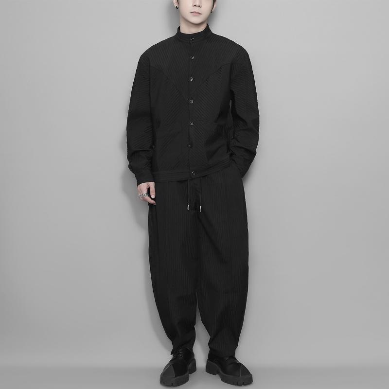 メンズ ファッション 服 男性用 シンプル かっこいい 大人 春コーデ ダーク レトロ ストライプ ポケット ワーク ウェア ジャケット カジュアル スーツ