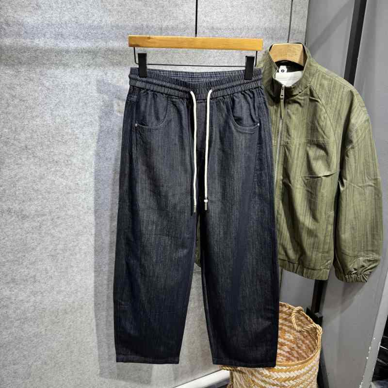 メンズ 流行り物 服 成人男性用   分かりやすい かっこいい 成年者 春コーデ  アメリカン レトロ ウォッシュド 青味 デニム 引っ切りない ワイドレッグ  伸ばすこと 酉の方角 心地よい ズボン下