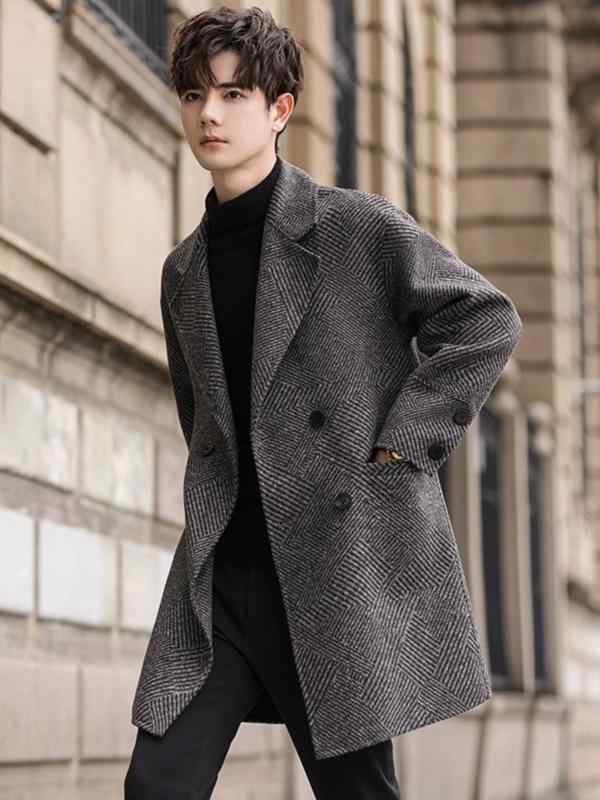メンズ ファッション 服 男性用 シンプル かっこいい 大人 春コーデ ダブルフェイス ウール コート 韓国スタイル ゆったり カジュアル 羊毛 コート 薄手 ウィンドブレーカー ミドル丈