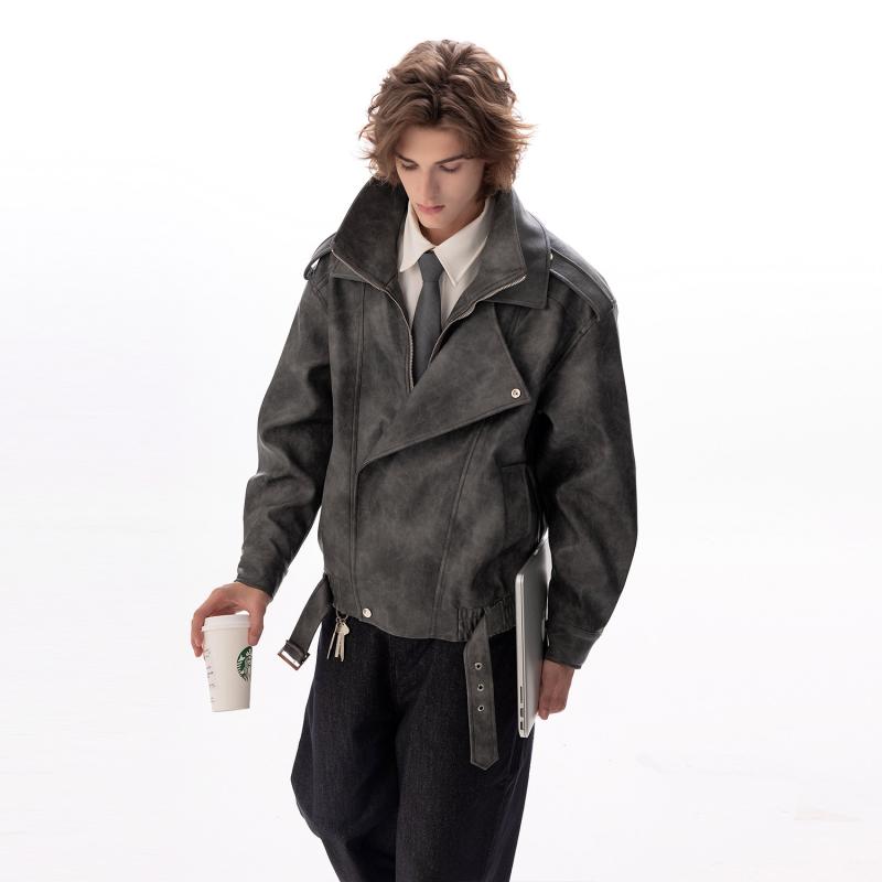 メンズ ファッション 服 男性用 シンプル かっこいい 大人 春コーデ クリーン ハイエンド スタイリッシュ PUレザー ジャケット ウェア