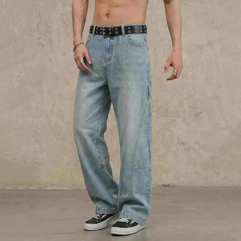 メンズ 流行り物 服 成人男性用   分かりやすい かっこいい 成年者 春コーデ  分かりやすい ゆったり ワイドレッグ デニム 心地よい 好いたらしい ロング ズボン下