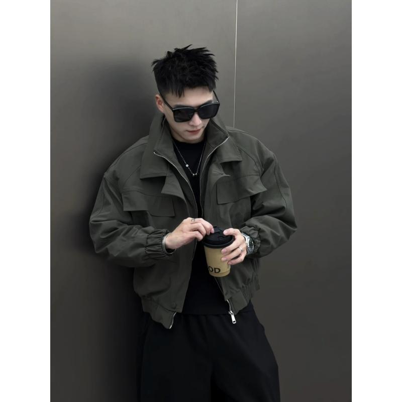 メンズ ファッション 服 男性用 シンプル かっこいい 大人 春コーデ アメリカン クール ボンバー ジャケット フェイクツーピース ショルダー ハイエンド ワーク ウェア ジャケット