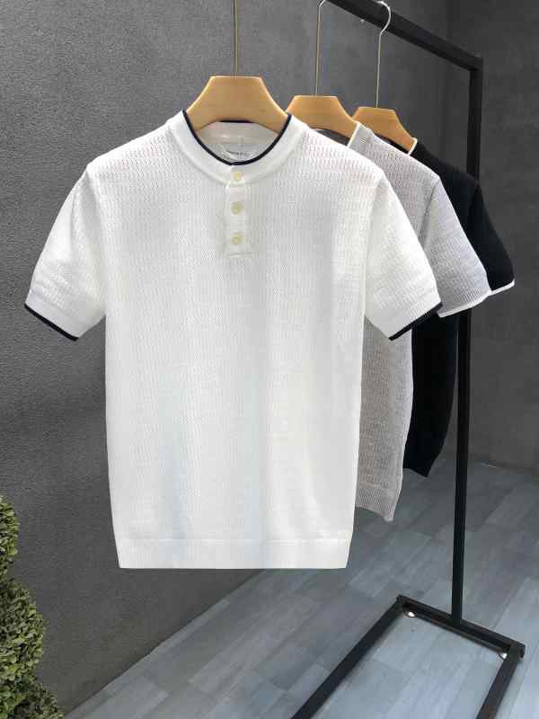 メンズ ファッション 服 男性用 シンプル かっこいい 大人 春コーデ ハイエンド ホワイト カジュアル ニット シャツ 薄手 半袖 セーター 冷感 半袖