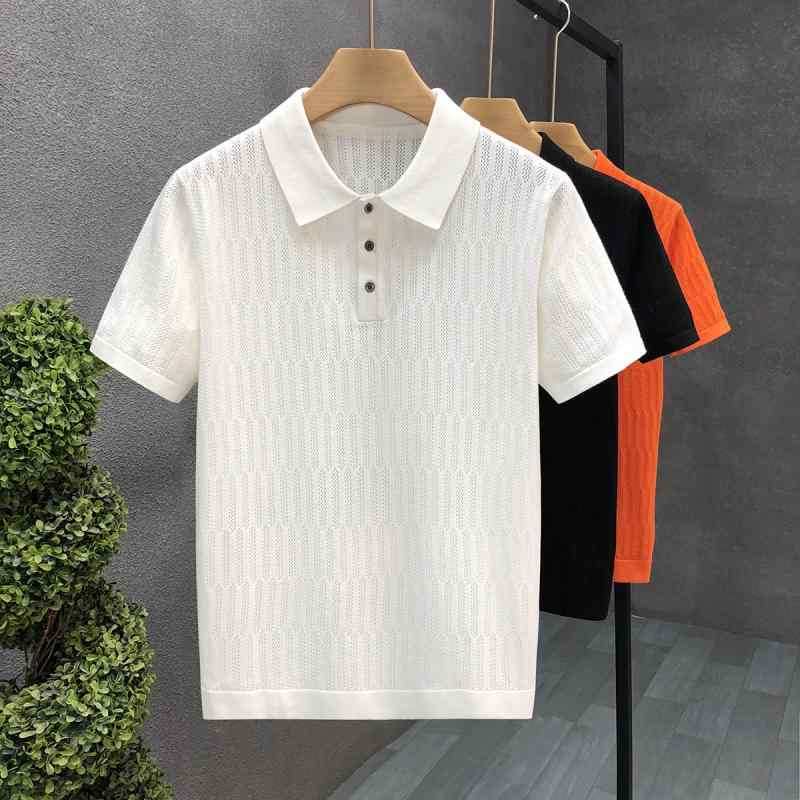 メンズ ファッション 服 男性用 シンプル かっこいい 大人 春コーデ 薄手 襟 半袖 セーター 半袖 ニット 白 シャツ