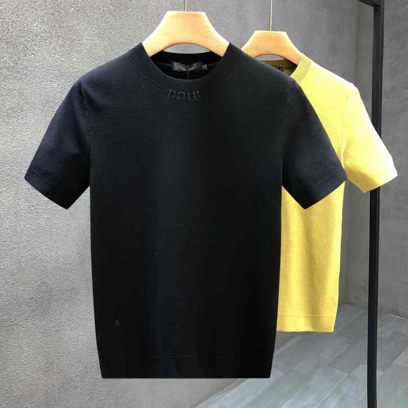 メンズ ファッション 服 男性用 シンプル かっこいい 大人 春コーデ ハイエンド ラウンドネック 半袖 セーター スリム ニット ウェア