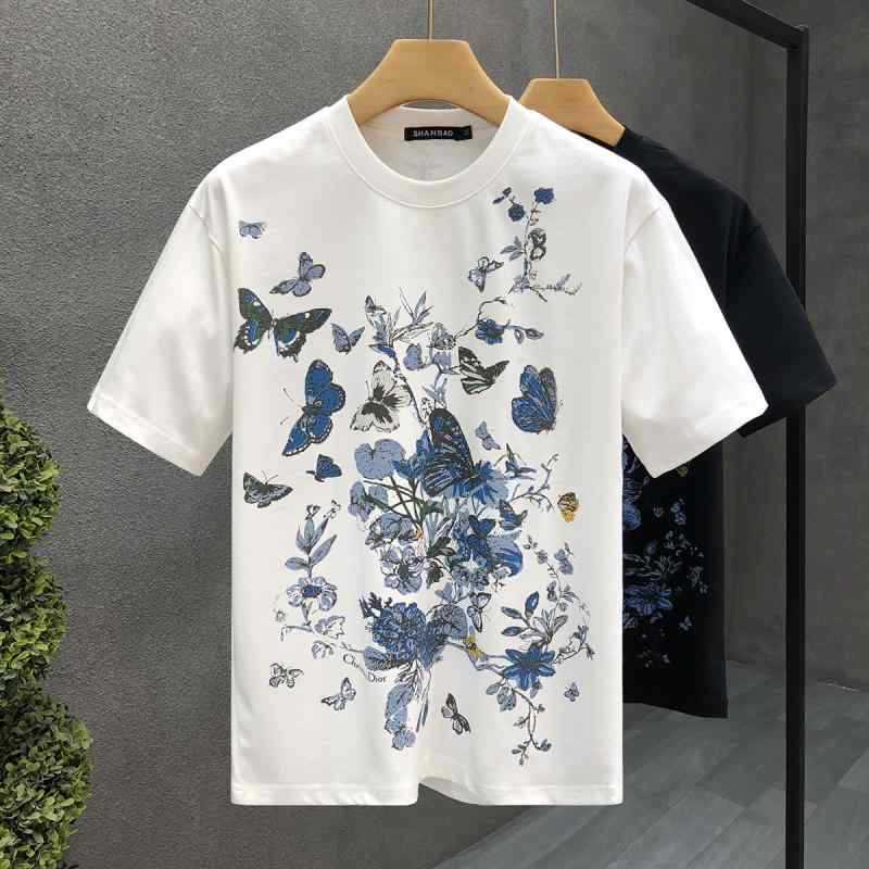 メンズ 流行り物 服 成人男性用   分かりやすい かっこいい 成年者 春コーデ  蝶刷り上げる 半袖 プルオーバー ラウンド首っ玉 半袖 ゆったり