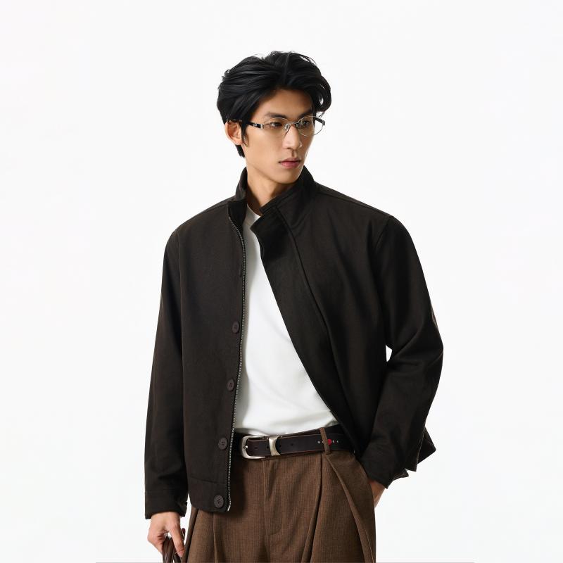 メンズ 流行り物 服 成人男性用   分かりやすい かっこいい 成年者 春コーデ  照明ランプ色合い ダブル レトロ 上衣 伸び伸びする影ぼうし 落っこちる肩先 細工物 御召しもの