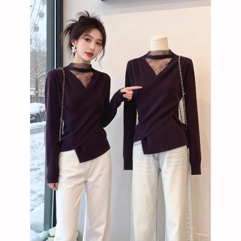 スピード競技 刈り込み 紫色 長袖 プルオーバー お上さん服 レディース か細い填まる トップス プルオーバー
