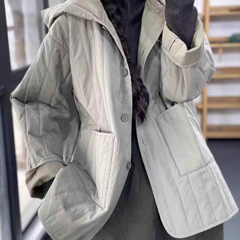 婦人服 レディース フード ストライプ 軽量 ダウン コットンコート アウター