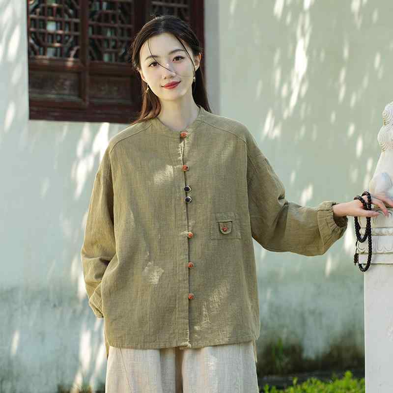 綿 麻 亭主もち服 レディース 名取り草 落ちこむ プルオーバー リネン トップス 紅茶 御召しもの 背広 ジレー