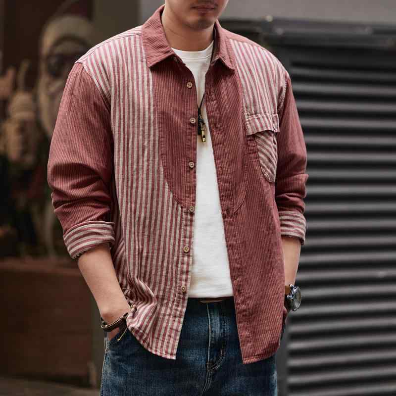 アメリカン レトロ 綿織物 長袖 プルオーバー メンズ 春 色合い差しつかえる 縞模様 プルオーバー 上衣