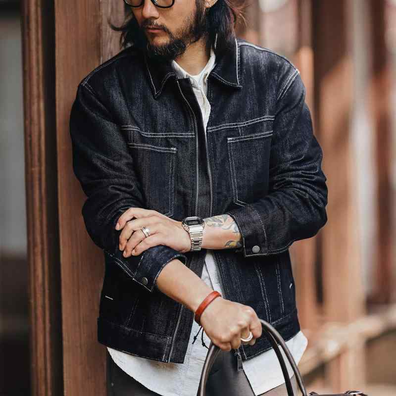 リヨ独居室混紡 ジーンズ 上衣 メンズ 春 レトロ 細工物 お召しもの アウター