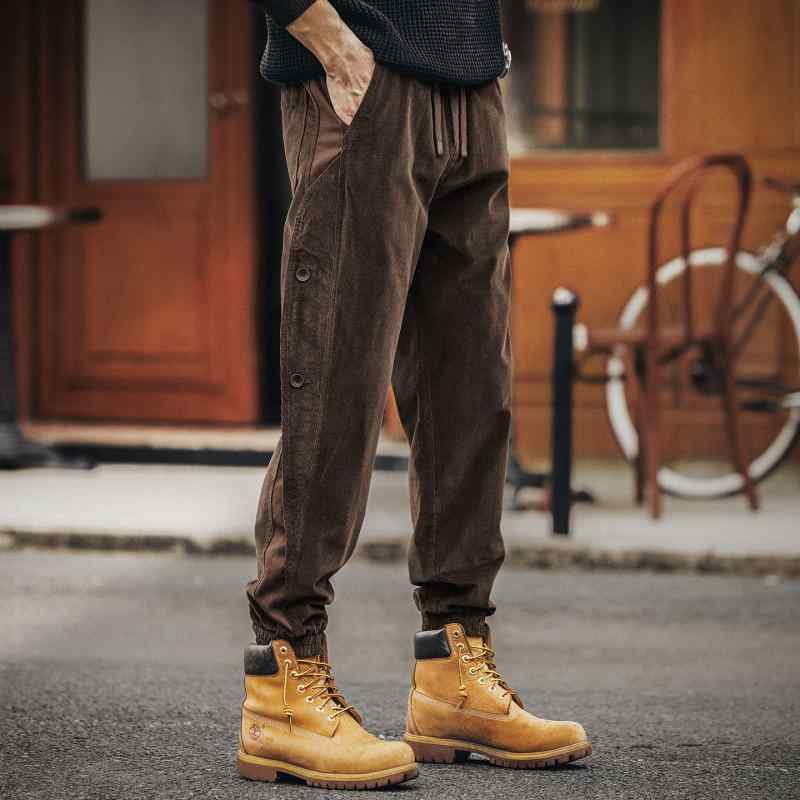 アメリカン レトロ コール天 細工物 ズボン下 メンズ 秋 冬 ジョガー 心地よい ズボン下