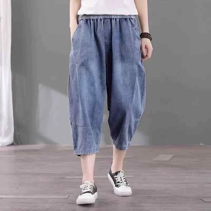ヴィンテージ ウォッシュ加工 ダメージ デニム パンツ レディース カジュアル ワイドレッグ カプリ パンツ