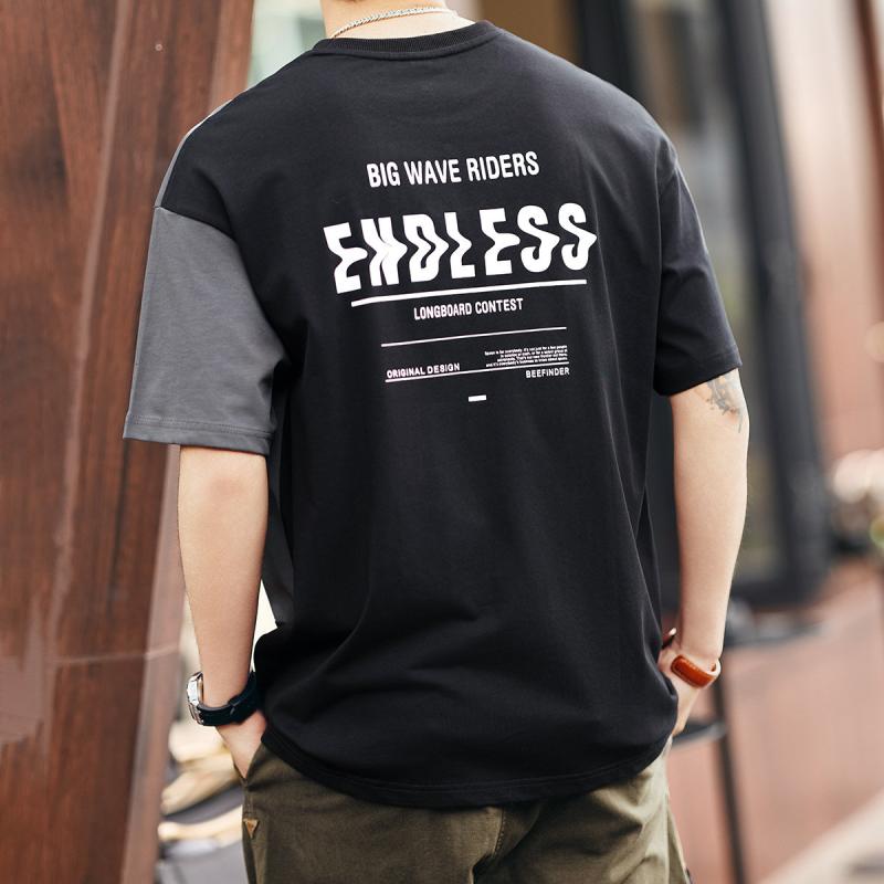 アメリカン レトロ カラーブロック プリント Tシャツ メンズ ゆったり 大きいサイズ カジュアル 半袖 トップス