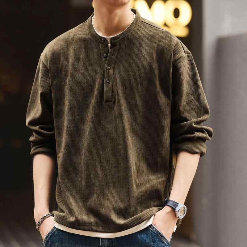 アメリカン レトロ ツリーブランチテクスチャー フェイクツーピース 長袖 Tシャツ メンズ 秋 スウェット シャツ