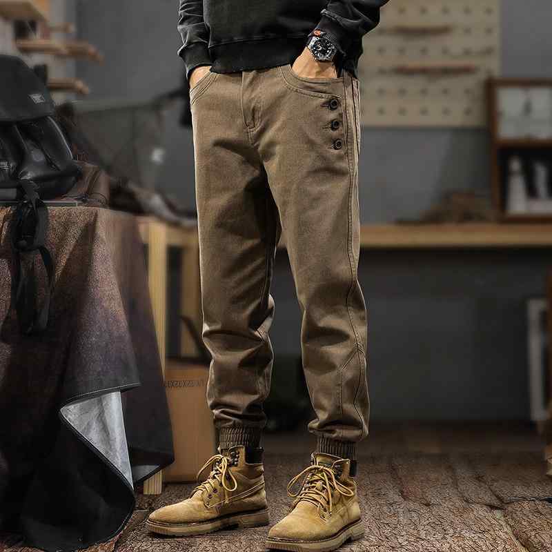 アメリカン レトロ ツイル ダメージ加工 メンズ カジュアル パンツ 秋 ゆったり アウトドア ジョガー カーゴ パンツ 7,563円