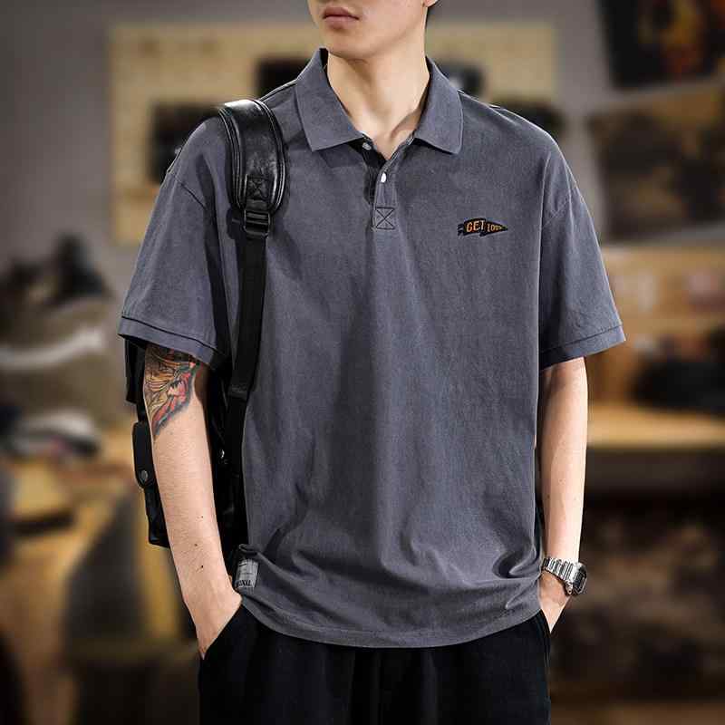 アメリカン レトロ ポロシャツ 襟付き 半袖 Tシャツ メンズ 夏 シンプル スタイル 綿 大きいサイズ