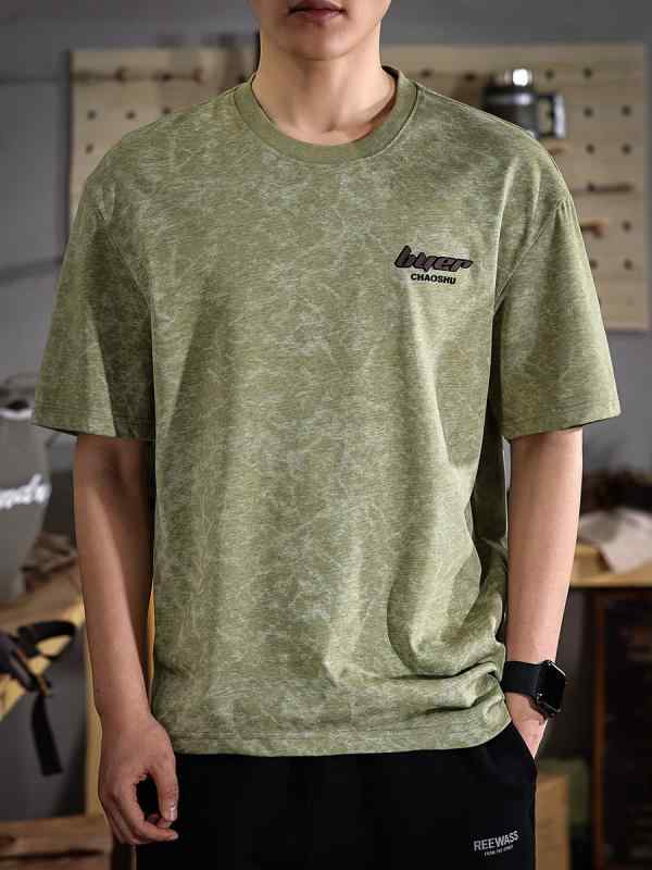 夏 アメリカン レトロ ウォッシュ加工 メンズ 半袖 Tシャツ ゆったり フィット カジュアル 半袖 Tシャツ