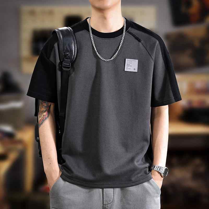メンズ 半袖 Tシャツ アメリカン カラーブロック クルーネック 夏 コーデ カジュアル Tシャツ