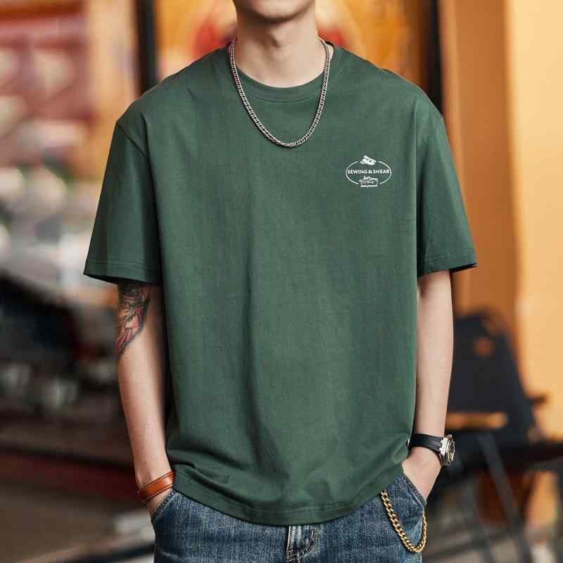 アメリカン レトロ プリント 半袖 Tシャツ メンズ 夏 綿 ラウンドネック ハーフ スリーブ Tシャツ