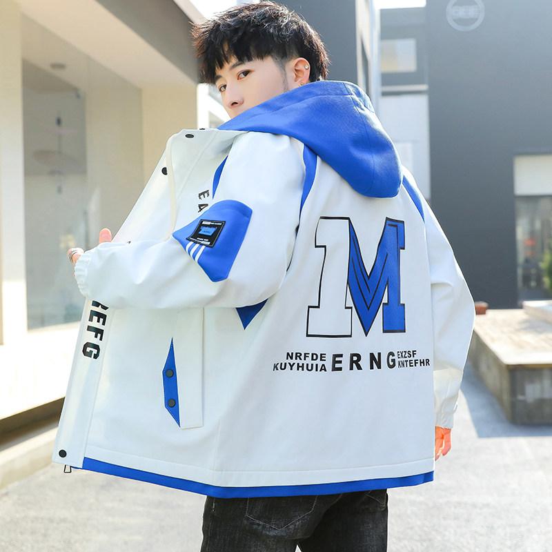 フェイクツーピース フード付き ジャケット メンズ カジュアル スタイリッシュ ウィンドブレーカー アウター