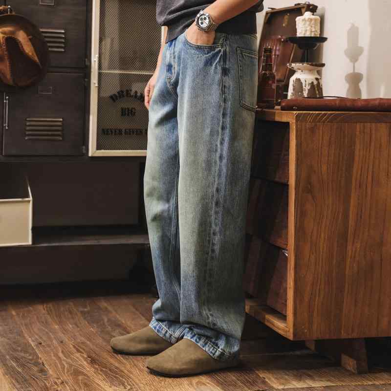 アメリカン レトロ スカイ ブルー ウォッシュ デニム ジーンズ ストレート レッグ 春 スタイル ゆったり フィット カジュアル メンズ パンツ 10,457円