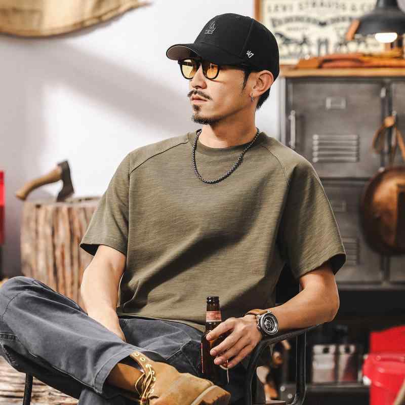 アメリカン レトロ 表現スタイル 綿 ティーシャツ メンズ 夏 半袖 相応う メンズ ラグラン捩り トップス Tシャツ・カットソー-トップス-メンズファッション