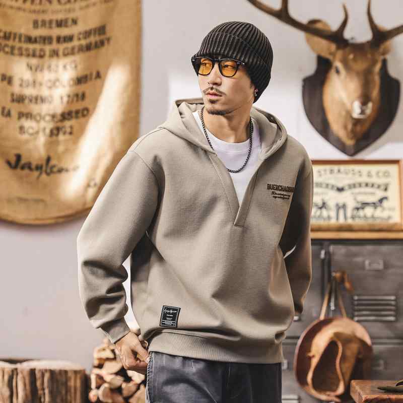 アメリカン レトロ フェイクツーピース Vネック フード付き スウェット シャツ 春　秋 スタイル ゆったり カジュアル メンズ ジャケット 10,457円