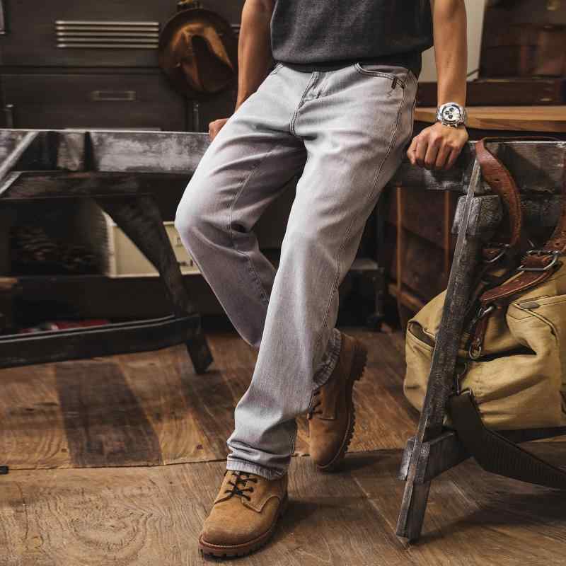 リヨセル素材 ウォッシュ加工 グレー ジーンズ メンズ 春 薄手 ストレート レッグ アメリカン レトロ メンズ カジュアル パンツ