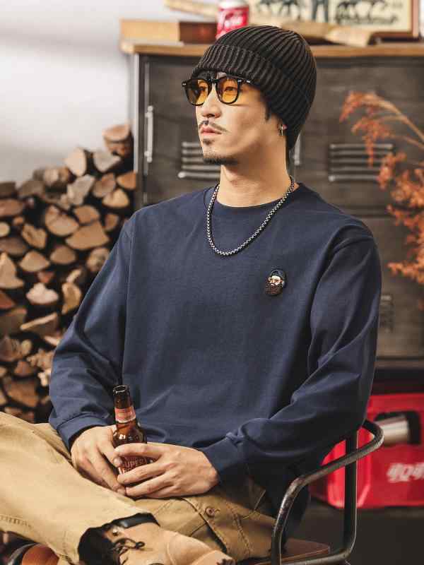 アメリカン レトロ Tシャツ メンズ 長袖 スタイル ゆったり フィット カジュアル 綿