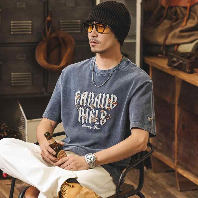 アメリカン レトロ サンドブラスト加工 ウォッシュ加工 メンズ Tシャツ 夏 半袖 7,861円