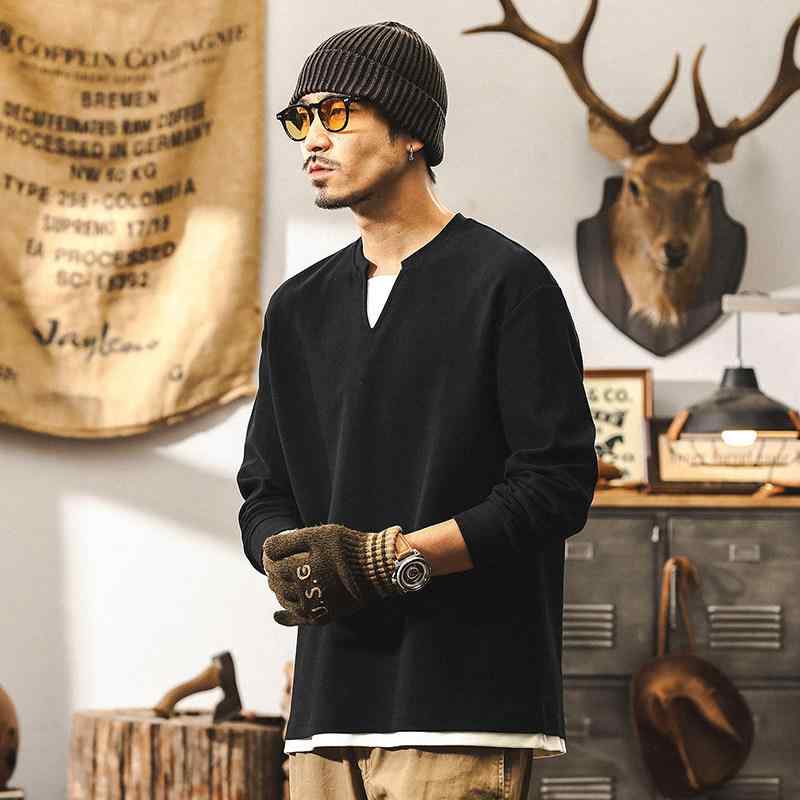 アメリカン レトロ 長袖 プルオーバー メンズ 表現スタイル フェイクツーピース 汗水 プルオーバー 春 秋 ゆったり 心地よい トップス