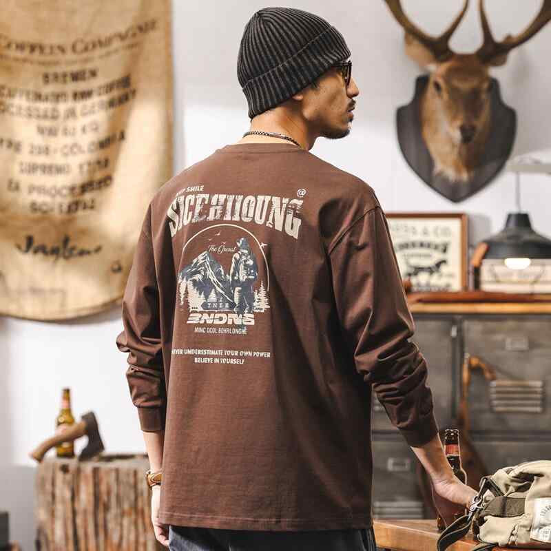 ダブル コーマ 綿 メンズ Tシャツ 長袖 スタイル アメリカン レトロ カジュアル トップス