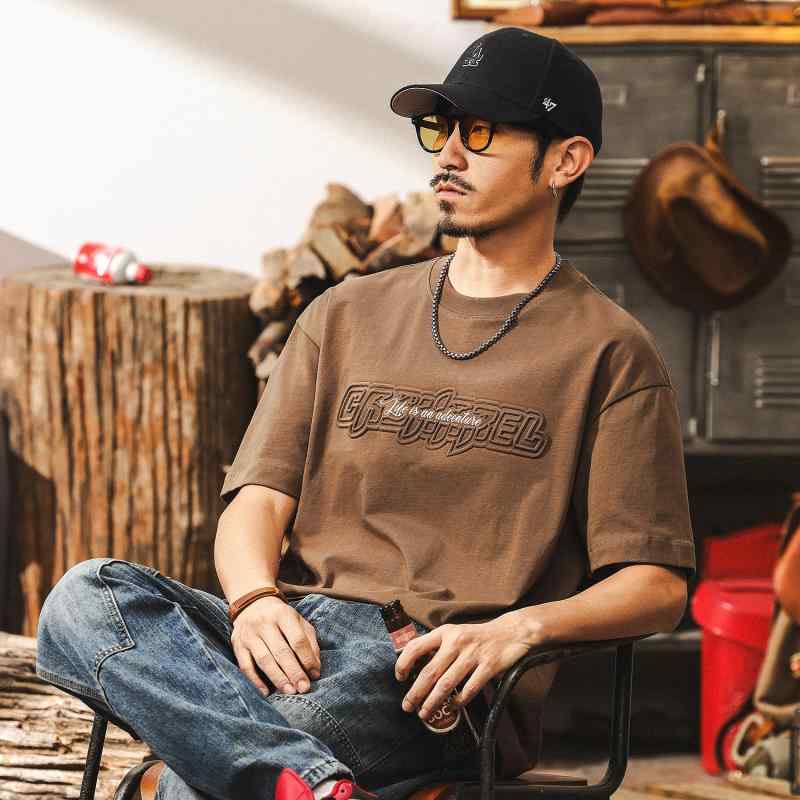 厚手 アメリカン 半袖 メンズ 夏 綿 Tシャツ スチールスタンプ ゆったり メンズ トップス
