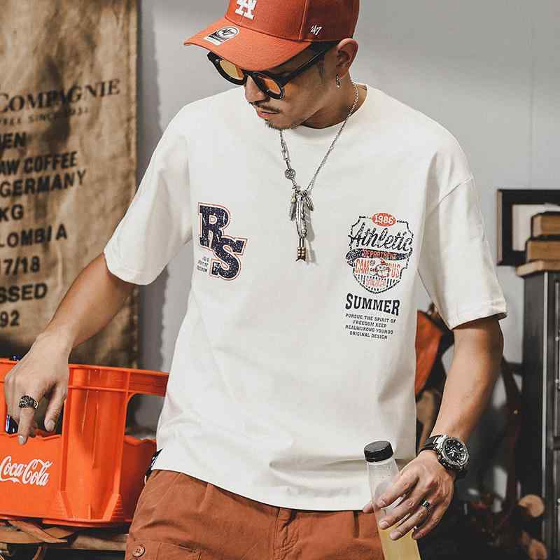 アメリカン 夏 コーデ Tシャツ メンズ 半袖 コットン Tシャツ メンズ レター プリント