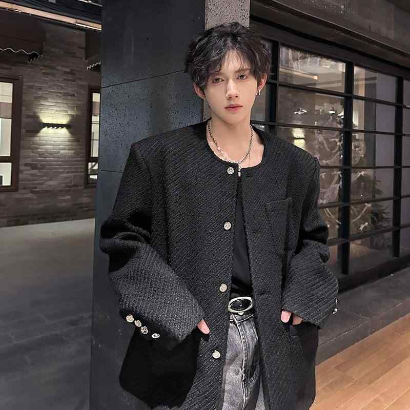 メンズ ノーカラー 肩パッド スーツ ジャケット ゆったり フィット ぴったり 快適 ジャケット