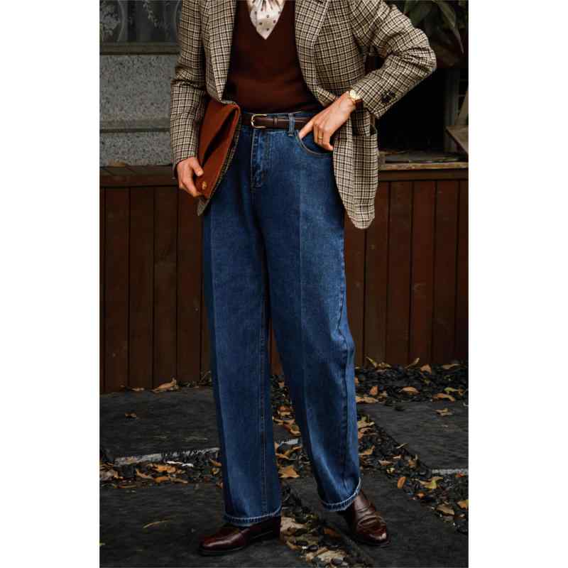 メンズ ウェア デニム カラー ミドル ハイウエスト レトロ 紳士服 カジュアル ウォッシュ デニム パンツ