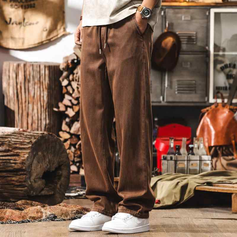 レトロ 薄手 リヨセル テンセル ジーンズ メンズ 春　秋 コーデ ゆったり ストレート レッグ ゆったり メンズ カジュアル パンツ