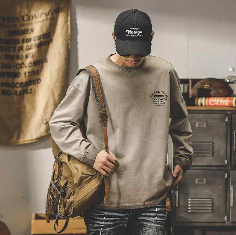 レトロ 秋 長袖 メンズ Tシャツ 春　秋 アメリカン 綿 インナーレイヤリング シャツ 6,414円