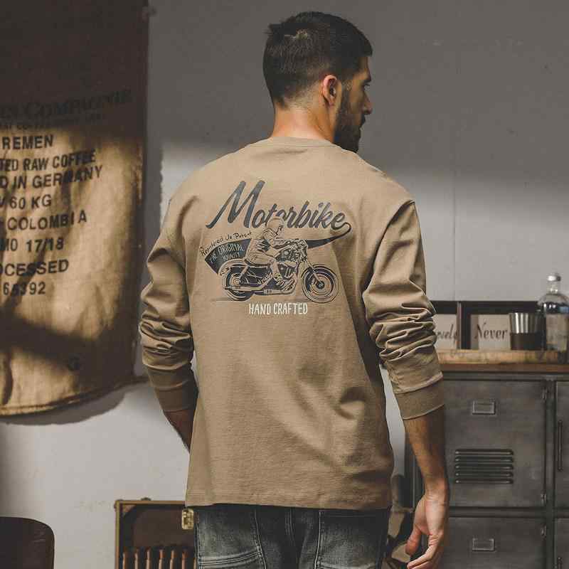 レトロ 今めかしい 長袖 ティーシャツ メンズ 春 綿 アメリカン 自動二輪車お召しもの 刷り上げる 服 トップス-メンズファッション-Tシャツ・カットソー