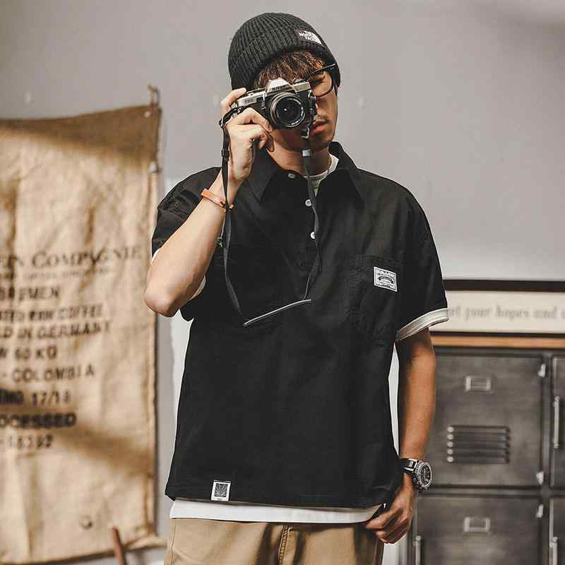 アメリカン レトロ ポロシャツ メンズ 半袖 Tシャツ メンズ 夏 ゆったり 大きいサイズ 作業服 シャツ 襟 Tシャツ