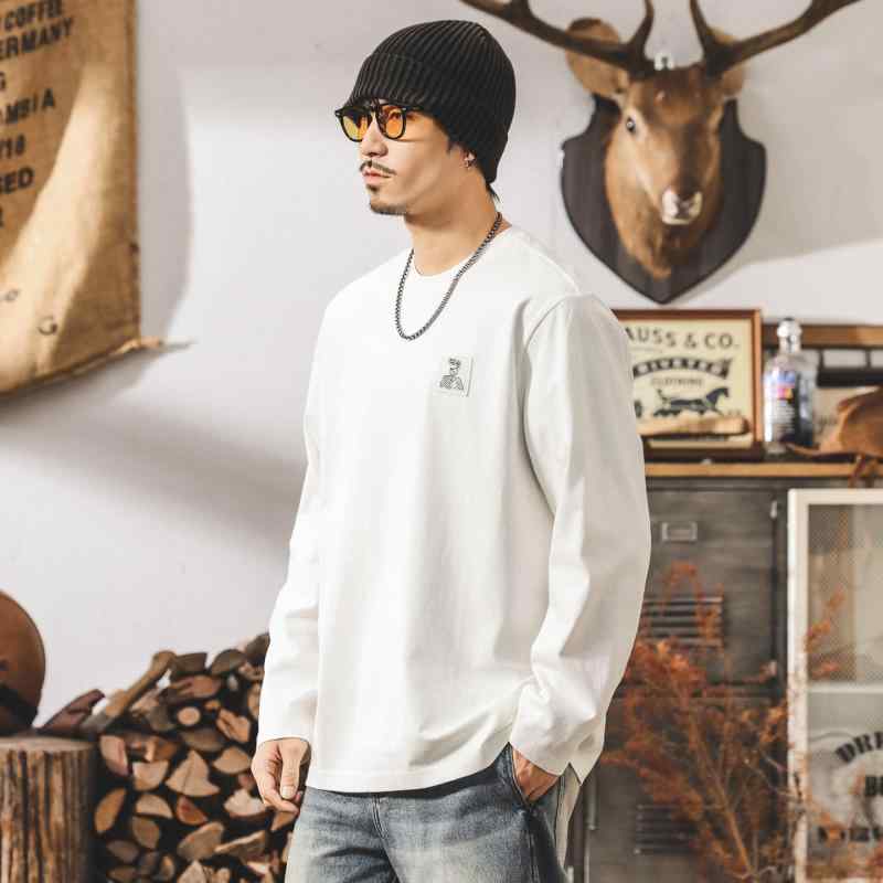 アメリカン レトロ 長袖 Tシャツ メンズ 春 ゆったり フィット シンプル メンズ ホワイト トップス