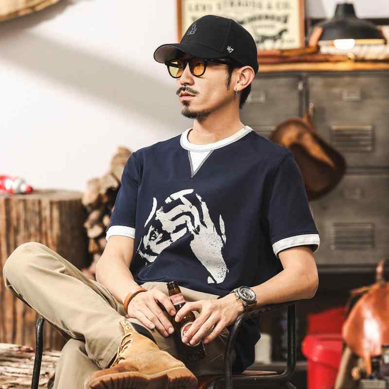 アメリカン レトロ フェイクツーピース Tシャツ メンズ 半袖 夏 大きいサイズ トップス メンズ グラフィティ Tシャツ