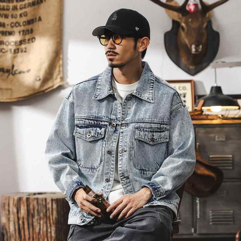 アメリカン 古典派音楽 石ころ ウォッシュ産業 青味 レトロ ジーンズ 上衣 メンズ 春 ゆったり 相応う 冷やりとした 心地よい 表現スタイル