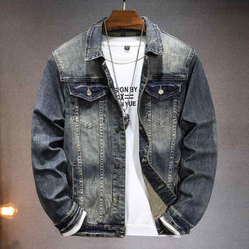 アメリカン ダメージ加工 メンズ デニム ジャケット 春　秋 スタイル レトロ クール ゆったり 秋 ジャケット ｜リコット