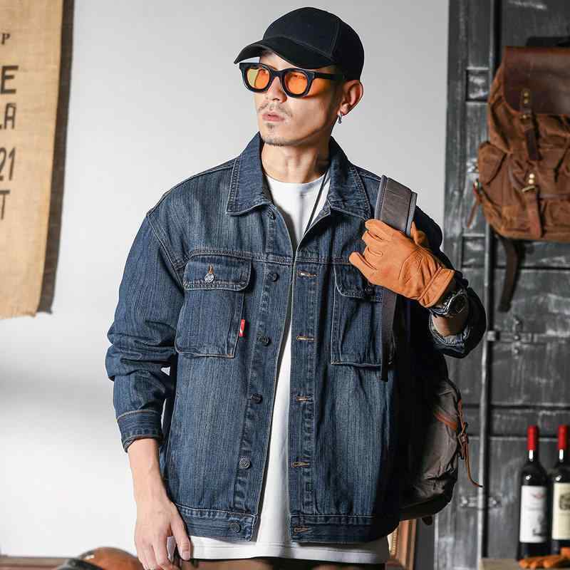 クール スタイリッシュ メンズ デニム ジャケット アメリカン ゆったり フィット 秋 メンズ ワーク ウェア ジャケット